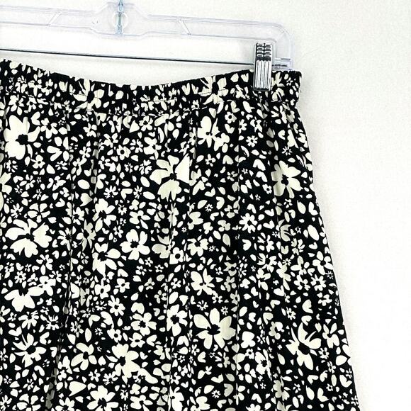Vero Moda Maxi Slit Skirt Women L Black White Floral Print with Pockets - Picture 6 of 14